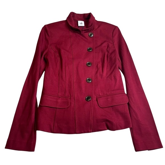 Cabi Rhubarb Military Red Ponte Knit Asymmetrical Outing Blazer Jacket 2 - Picture 3 of 5